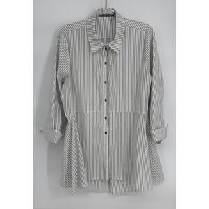 Beau Jours Womens Sz XL Black White Pinstripe Peplum Button Down Tunic